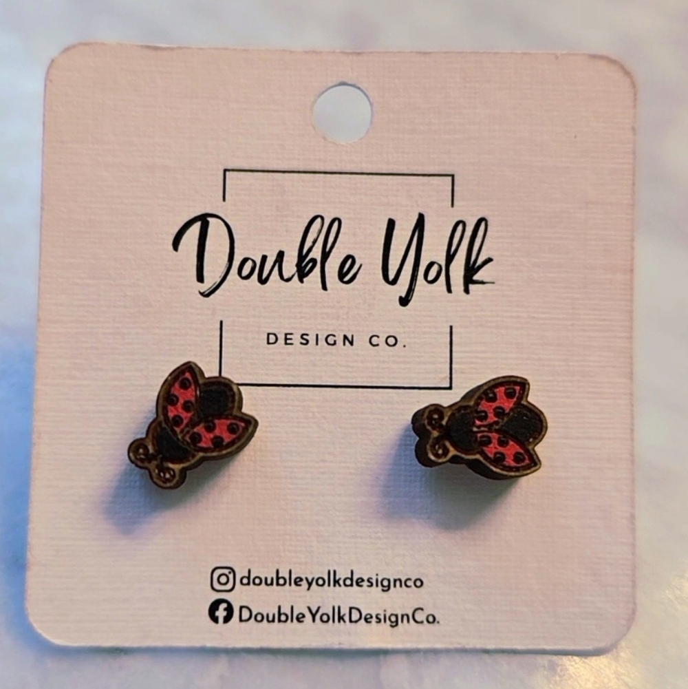 Ladybug Wooden Stud Earrings